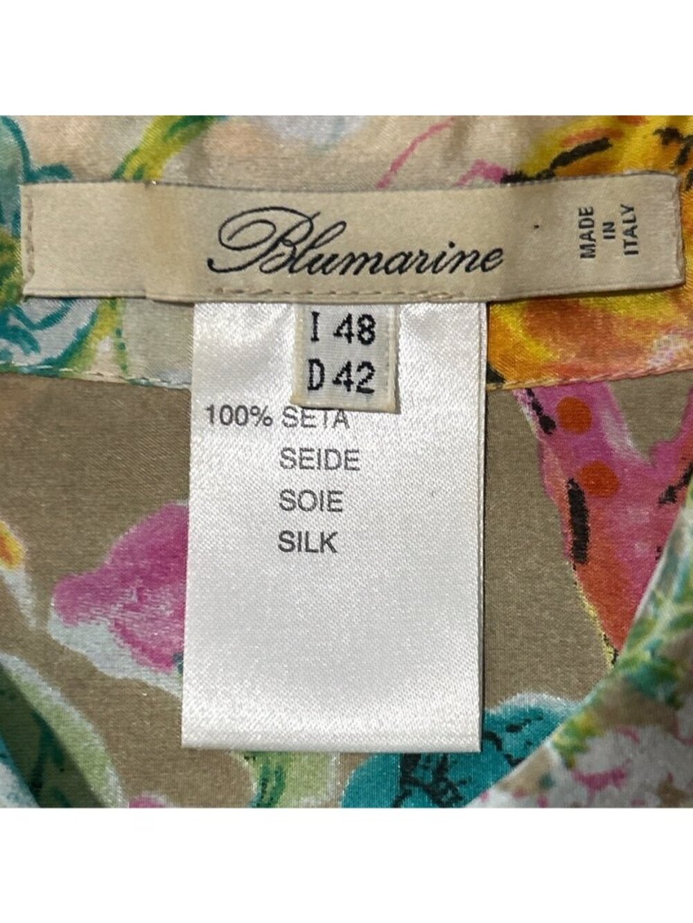 Blumarine Women XL Silk Top Button-Up Floral Jungle Long Sleeve Italian Size 48 - Picture 5 of 8